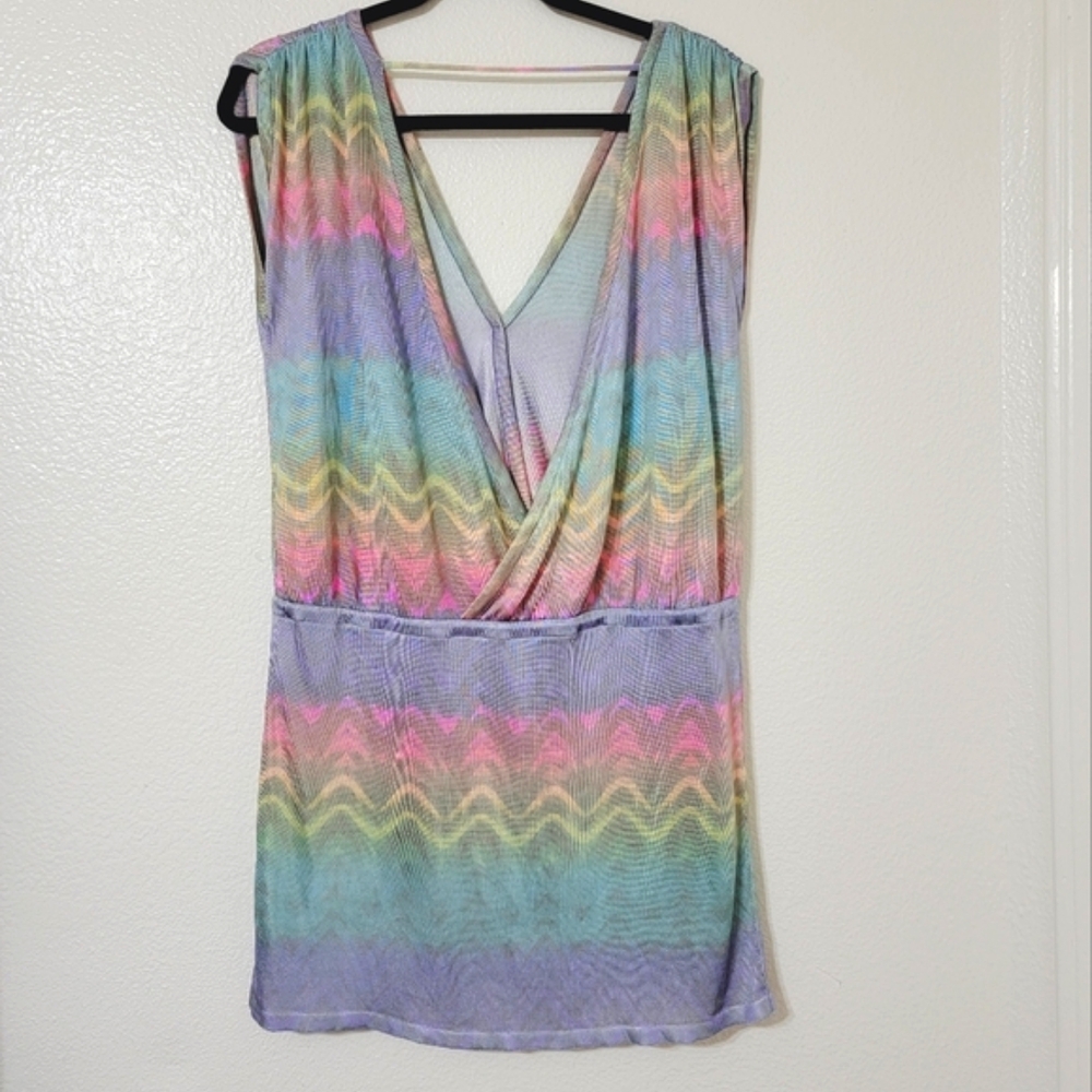 Track & Field Knit Longline Pastel Multicolor Beach Mini Dress Cover-Up …